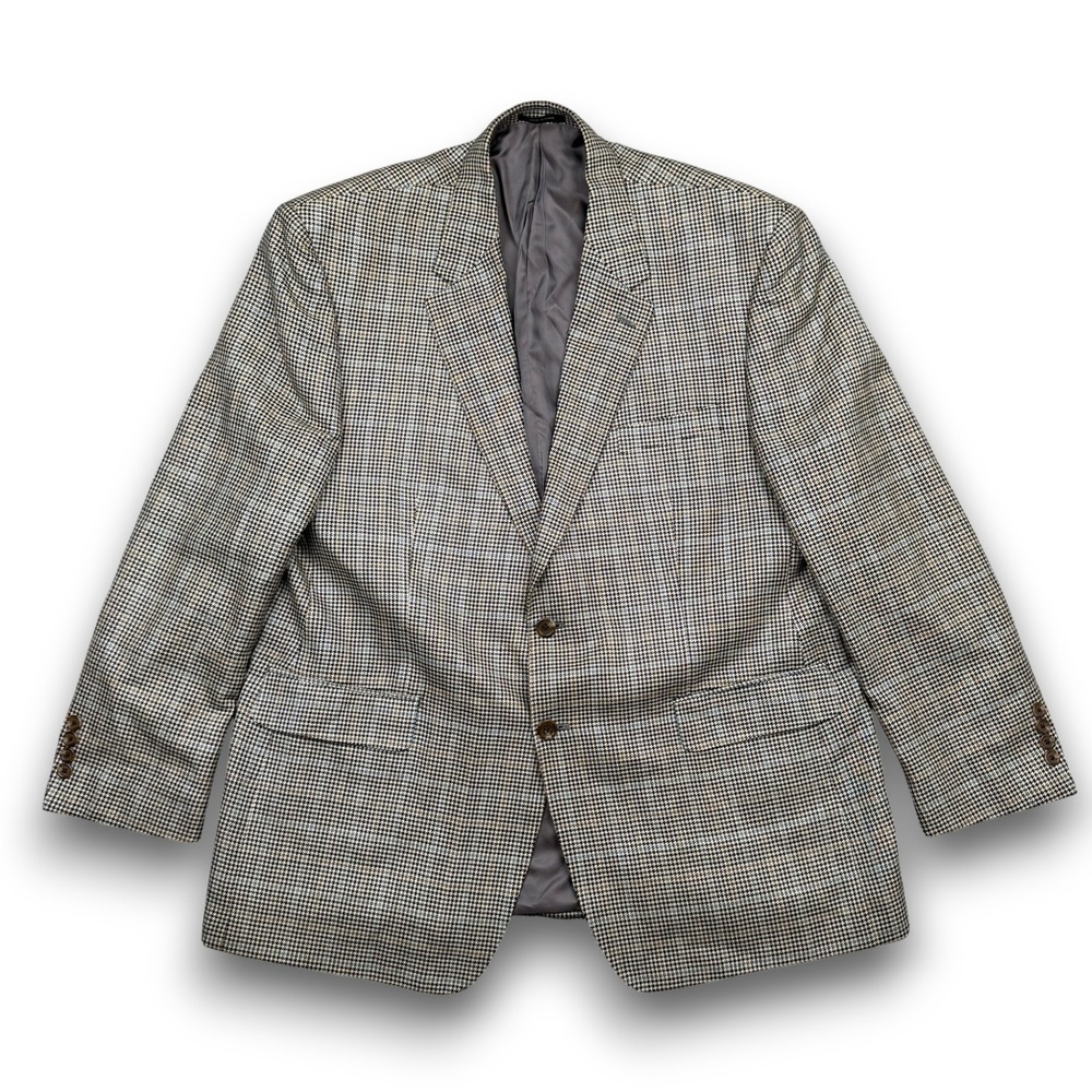Chaps Sport Coat Mens 46R Brown Classic‎ Houndstooth 100% Silk 2-Button Blazer